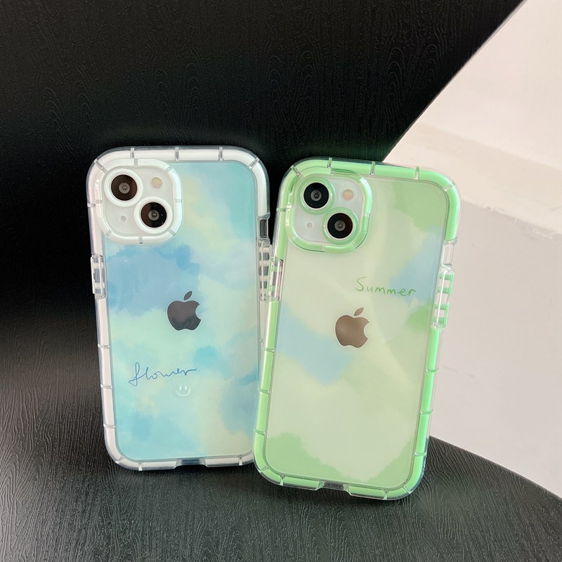 Bersinar Pada Malam Hari Bercahaya Soft Case untuk IPhone Xr Xs Max Ip Apple IPhone 11 12 13 Pro Max Wanita Lucu INS Cover Biru Hijau Gradien Awan Bintang