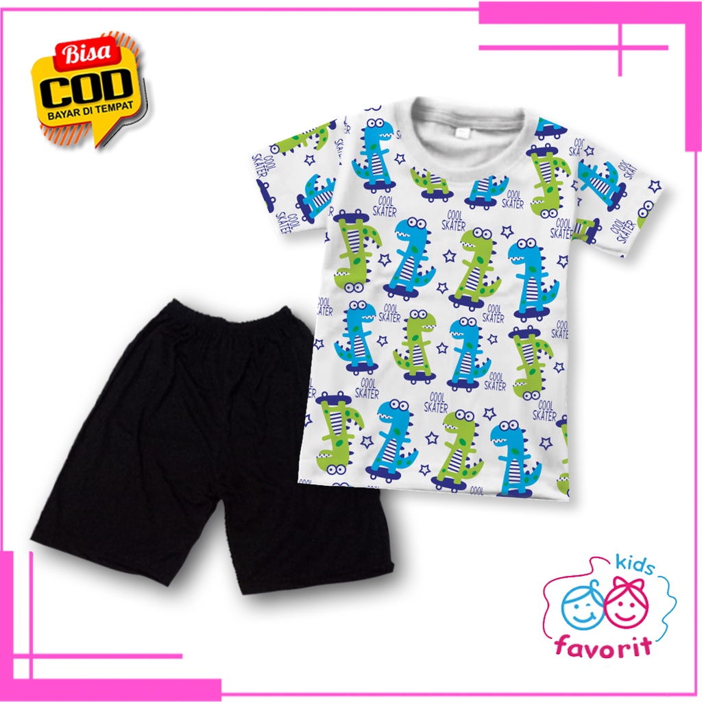 Favorit kids baju setelan anak gambar dino untuk anak perempuan dan anak laki laki usia 1tahun - 10tahun