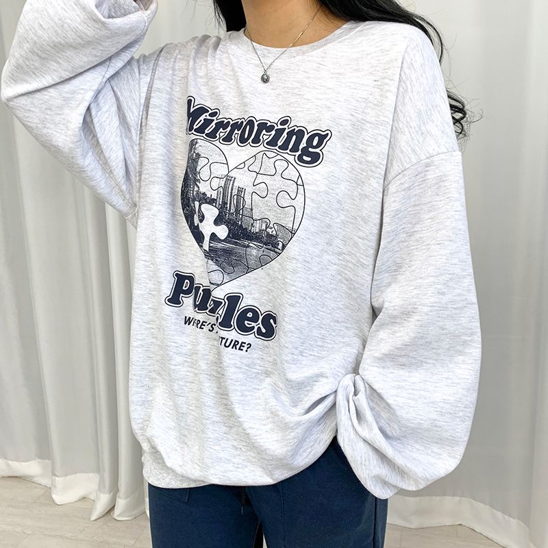 Sweater Switer Crewneck Oversize MIRRORING PUZZLE Pakaian Pria Wanita Fashion Korean Style