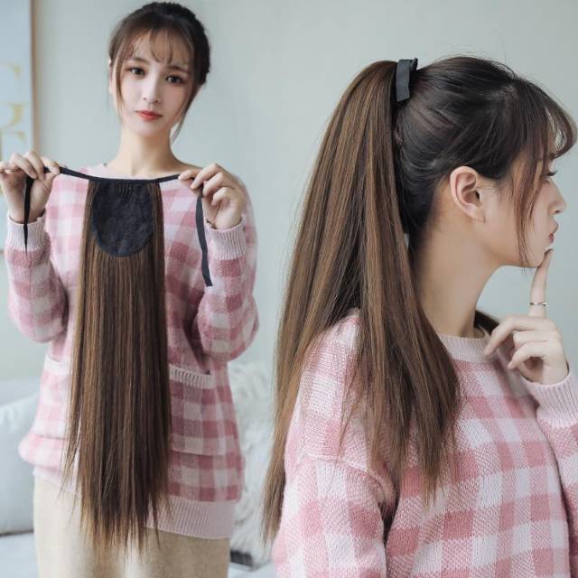 ponytail lurus pony tail lurus panjang rambut palsu model tali kode