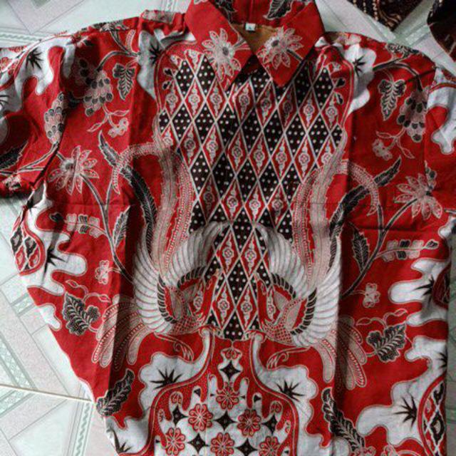 Batik Solo Sandiaga Red Kemeja Pria Katun Halus Sragenan Full Furing