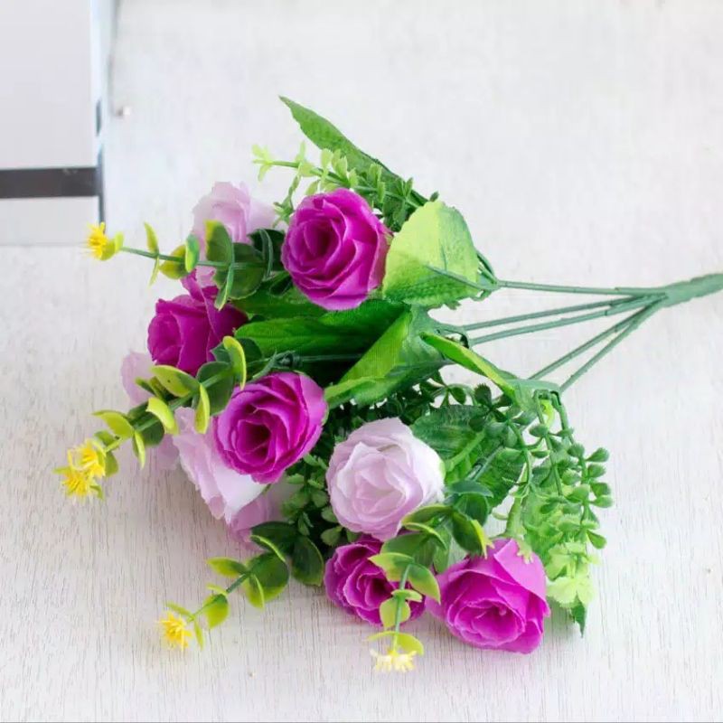 BUNGA MAWAR ISI 10 KUNTUM / BUNGA PLASTIK-UNGU