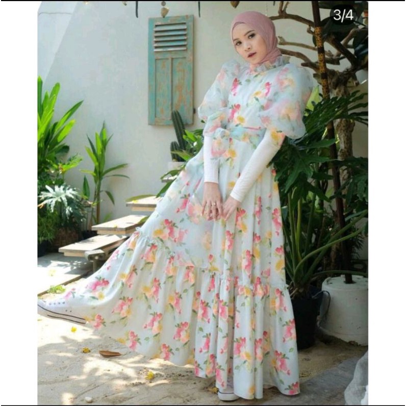 Vivorie Dress Korean Look, Bunga Silky Premium