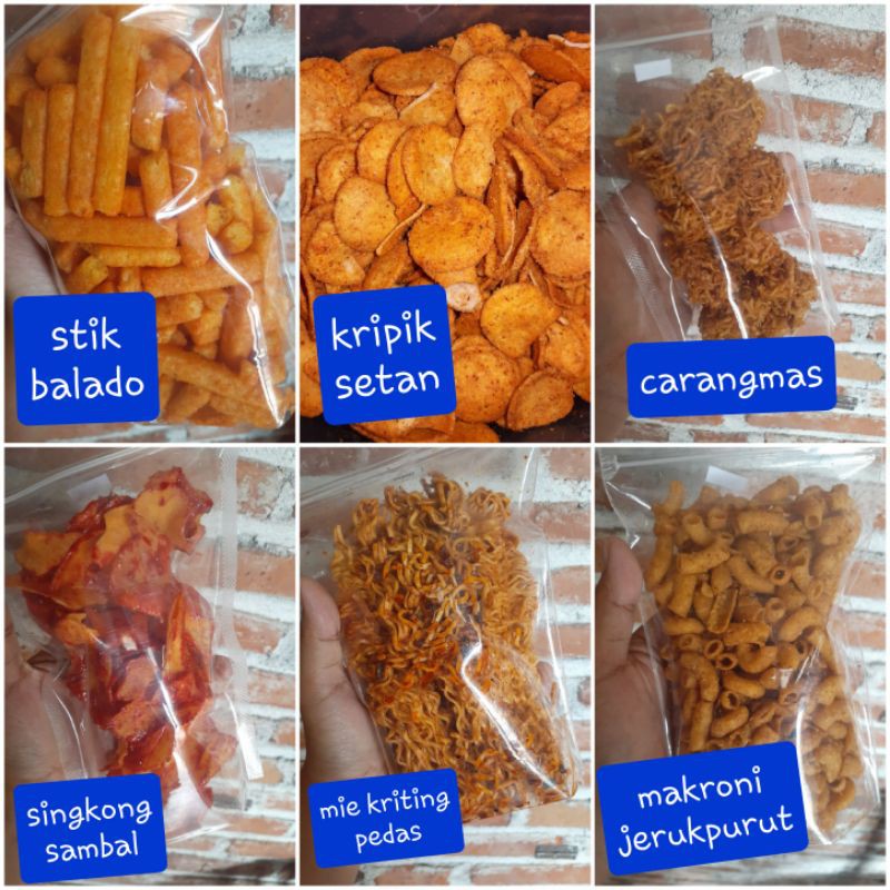 aneka cemilan snack kiloan repack bidaran keju krupuk seblak keripik setan kuping gajah