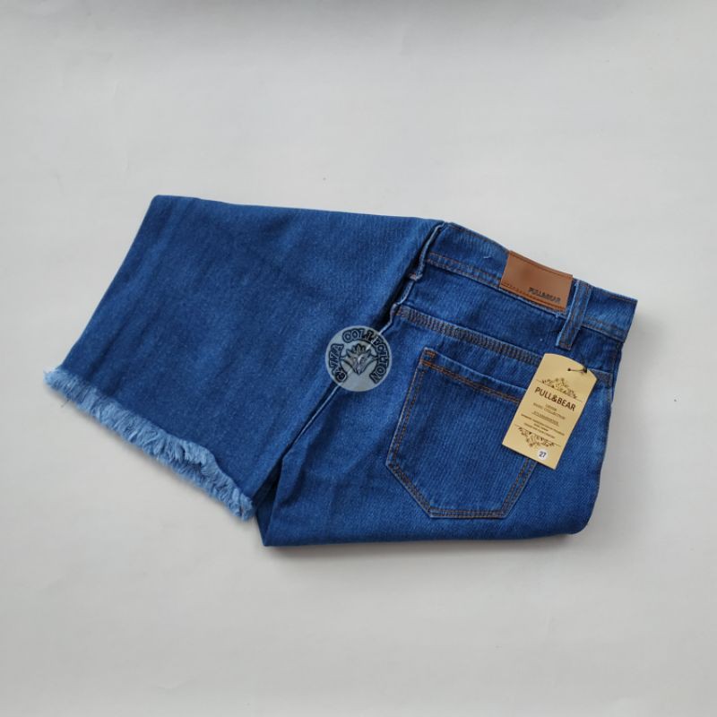 Celana Highwais Jeans Wanita Celana Kulot Jeans Wanita Boyfrends Jeans-medium blue