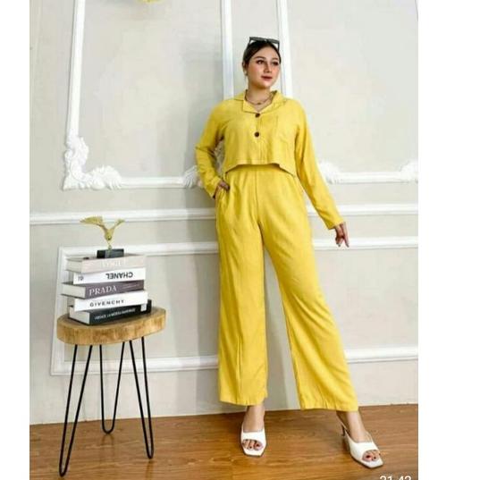 Muraaaahh.. ONE SET CROP SETELAN LENGAN PANJANG BAHAN RAYON SETELAN KEMEJA KULOT TERBARU 2022