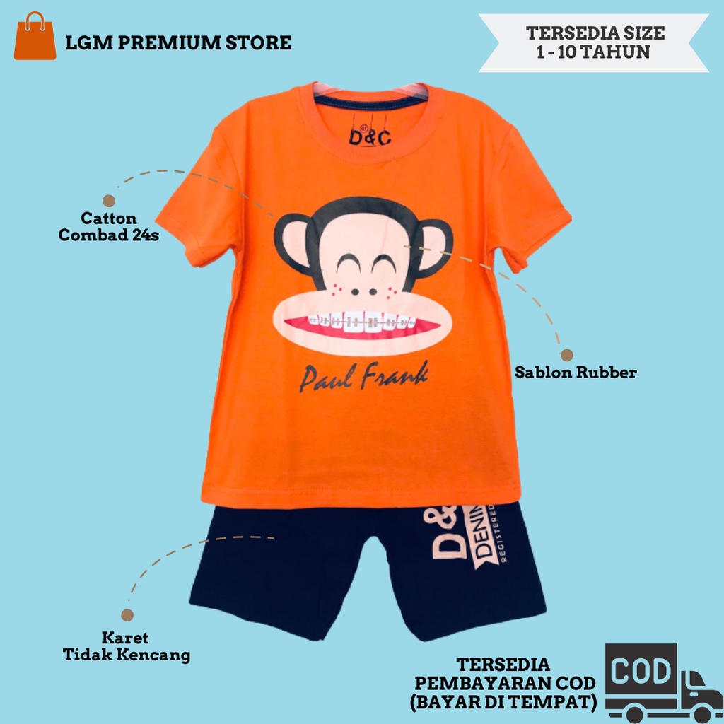 LGM Setelan Kaos Baju Anak Cowok Kartun Series 2-10 Tahun |1-6TH 35RB |7-10 40RB-Paul Frank