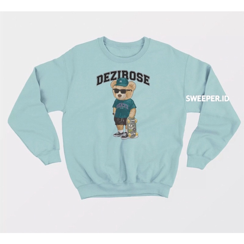 SWEATER CREWNECK MOTIF BEAR SKATE TIME SABLON PRINTING BAHAN FLEECE