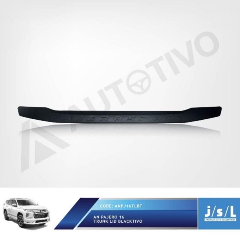 trunk lid list bagasi belakang all new pajero 2016 2018 2020 hitam emboss jsl