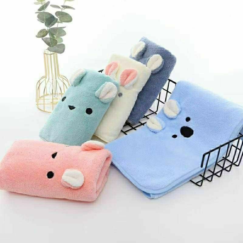 Handuk Mandi Bayi Microfiber lembut Boneka Karakter Lucu 50x100cm