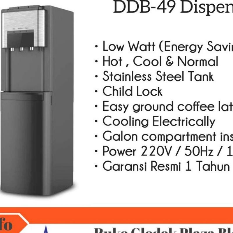 DISPENSER DENPOO DENPO GALON BAWAH PANAS DINGIN HOT &amp; COOL DDB 49 GARANSI RESMI PIPA STAINLEES