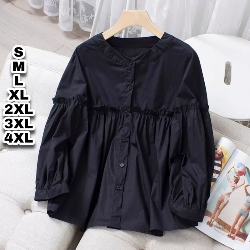 Melia Blouse Baju Korea Size S M L XL XXL XXXL XXXXL 2XL 3XL 4XL 2L 3L 4L 5L Atasan Jumbo Kemeja Basic Jumbo Atasan Big Size Oversize Baju Kerja Kantor Korea Blouse Jumbo Wanita