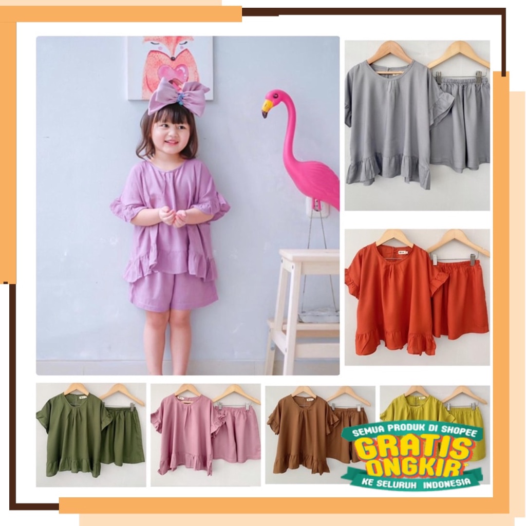 Lucu Keren Motif Polkadot BUnga KOtak / SETELAN FREYA POLOS 12345y - SET ANAK RAYON FREYA POLOS