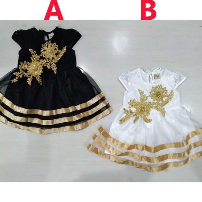 Dress Gaun Goldie Baju Pesta Kondangan Bayi Perempuan Cewek 3 - 10 Bulan
