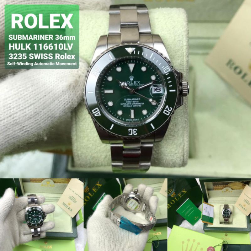 Jam Tangan Wanita ROLEX Submariner HULK 116610LV 36mm SWISS Rolex Self-winding Automatic