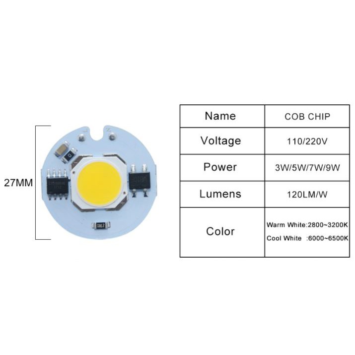 Chip Lampu SMD COB LED Epistar 220V 7W 6000~6500K - OMLL6YWH White