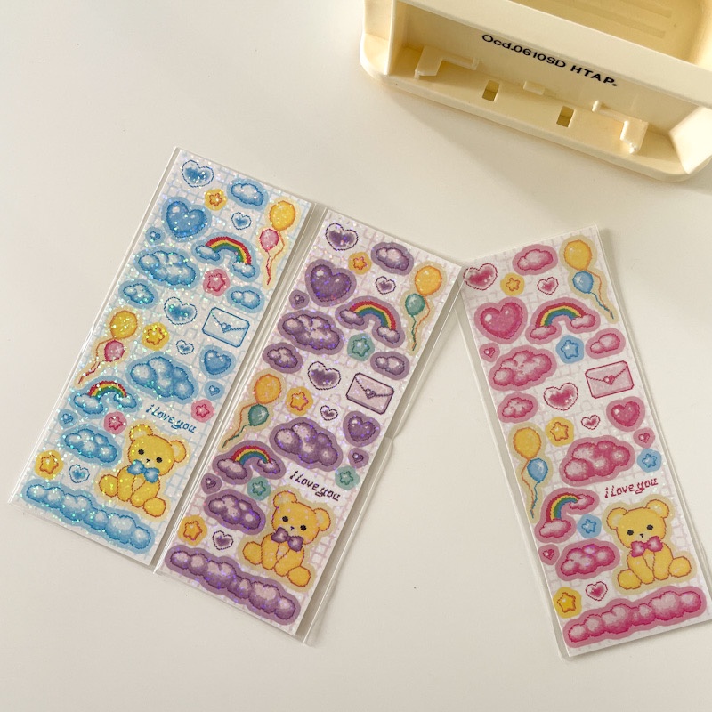 laser retro pixel bear rose card sticker diy hand Polaroid photo card decoration