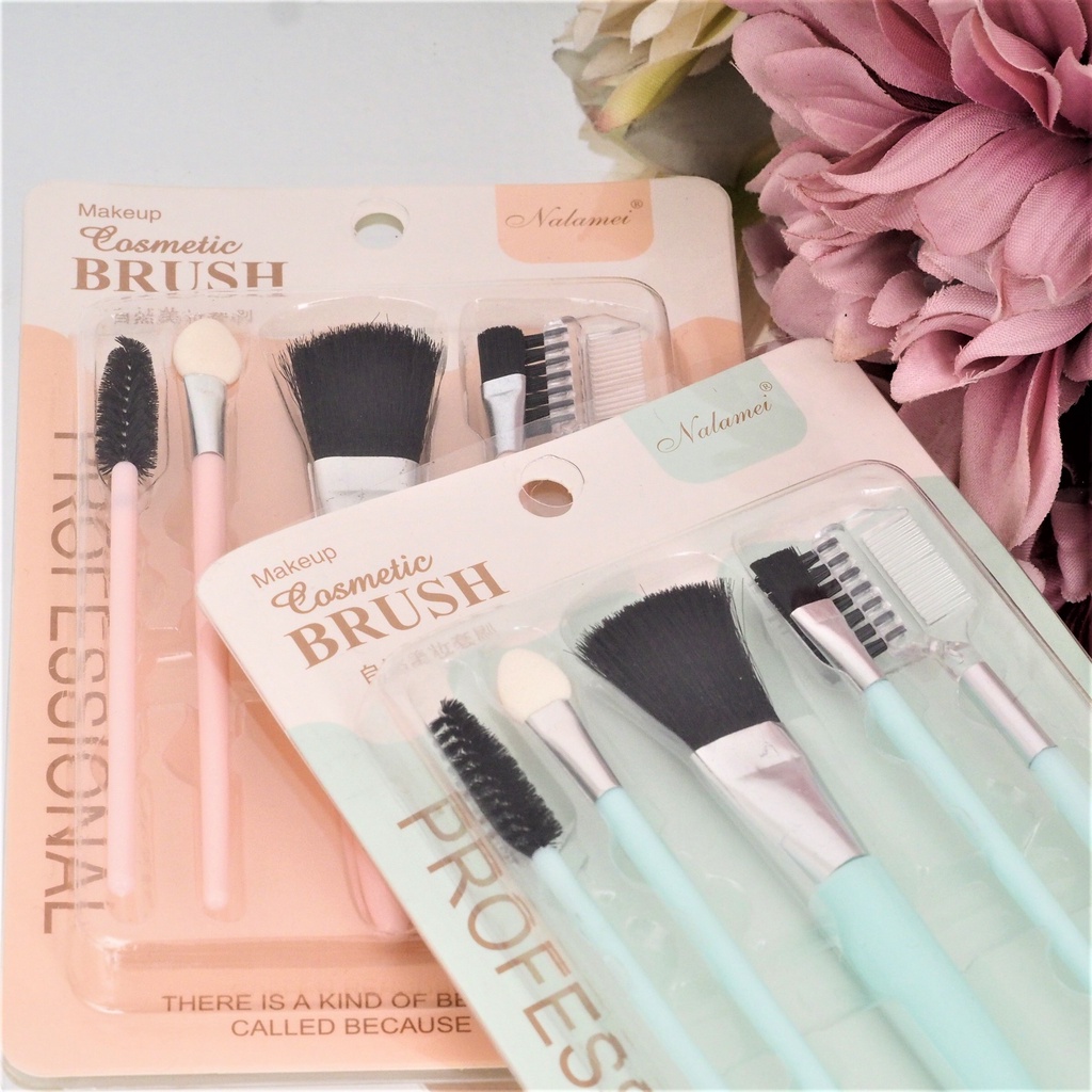 SET ISI 5 Pcs Kuas Make Up Eyebrow Mascara Eyeshadow set Kosmetik Brush 5 in 1 Mini Set Alat Makeup Travel Cosmetic