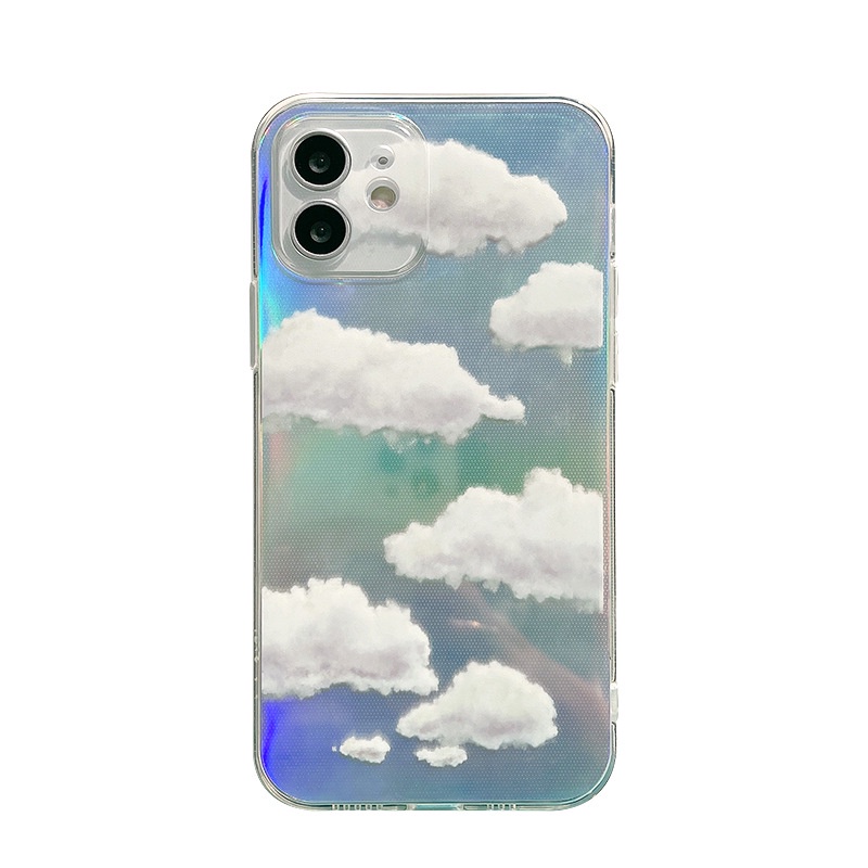 Soft Case TPU Transparan Motif Aoxing Cloud Dengan Kartu Laser Untuk IPhone 13 7 8 SE 2020 7P 8Plus X XS XR 11 12 Mini Pro Max HP