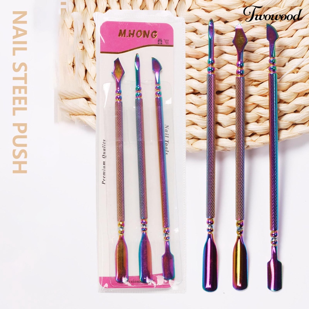 3pcs / Set Alat Pengupas Kuku Dua Sisi Bahan Stainless Steel Tahan Karat Untuk Manicure