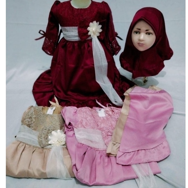 GAUN MUSLIM BABY SET HIJAB MAWAR