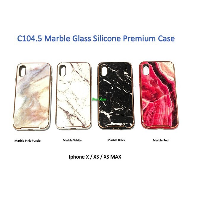 C104.5 Iphone  X / XS / XR / XS MAX Marble Glass Silicone Case Marmer