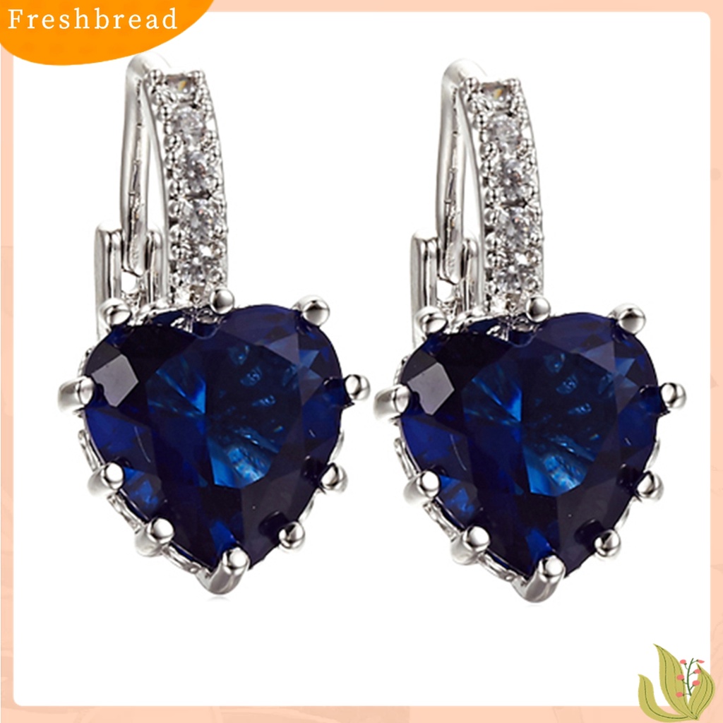 【Fresh】Women's 18K White Gold Plated Sapphire Blue Crystal Heart Leverback Earrings