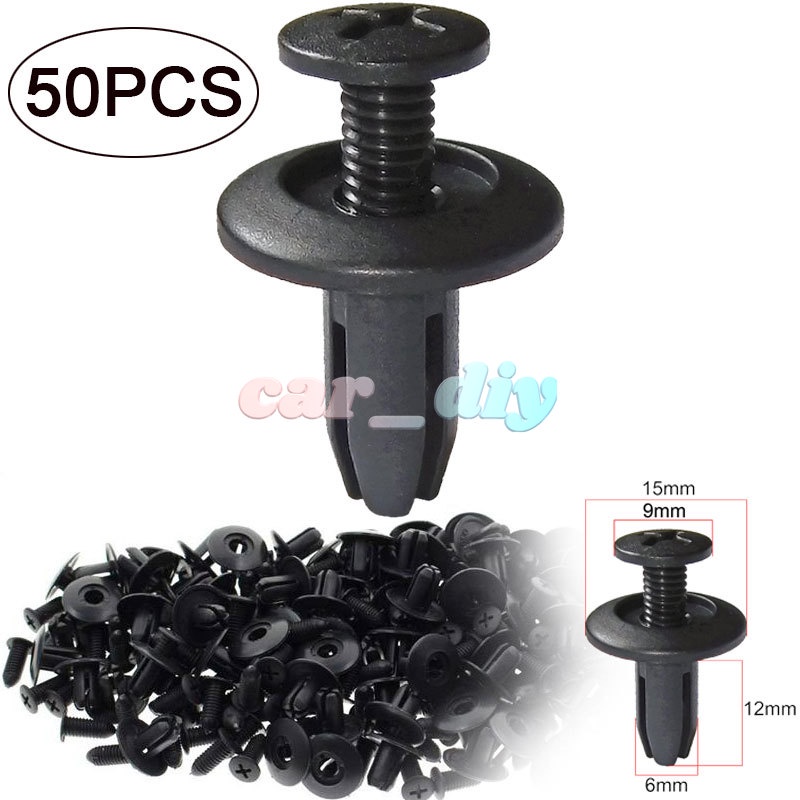 50pcs Klip Rivet Pengencang Panel Pintu Mobil Bahan Plastik Warna Hitam Ukuran 6mm