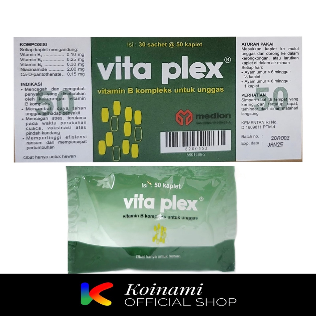 Vita Plex 50 Kaplet / Vitamin B kompleks Unggas / vitamin ayam bebek / Medion