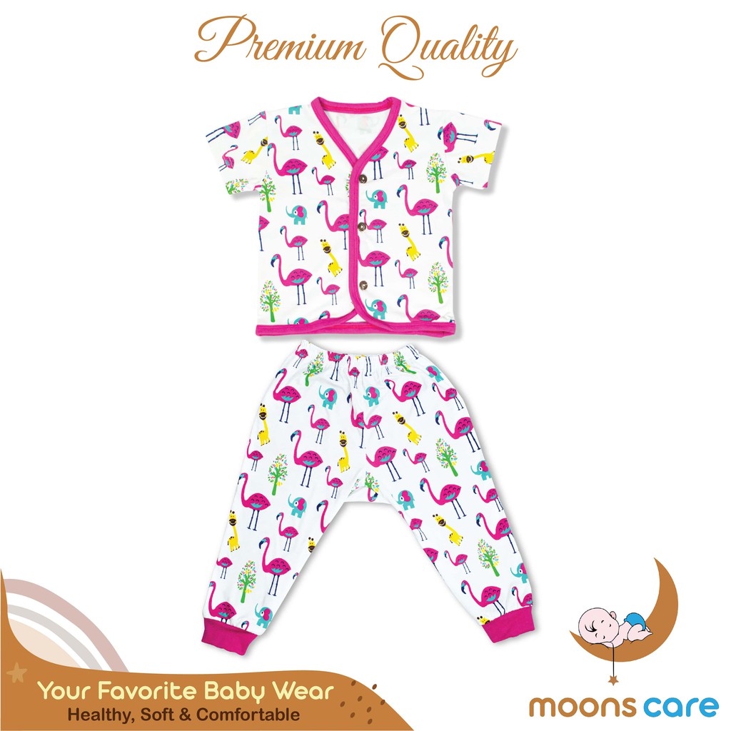 SML MOONS Stelan kancing Campur Premium | Setelan Baju Pendek Celana Panjang Piyama Bayi moon's baju