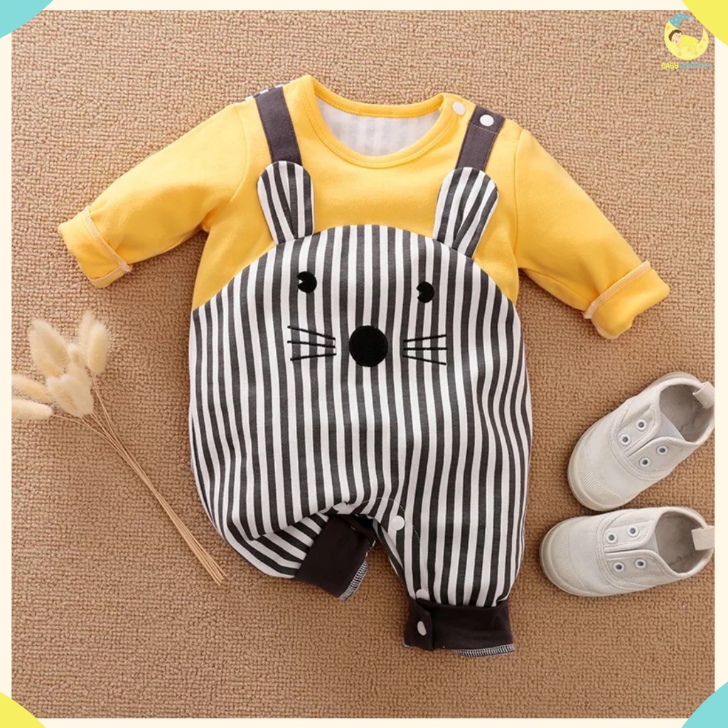 Baju bayi import jumper bayi newborn motif Tikus lucu bahan katun anti gerah jumpsuit bayi