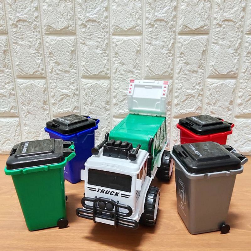 Mainan Set Truk Sampah Modern Besar dan Tong Sampah Murah Edukasi - Paket Mobil Mobilan Miniatur Dum