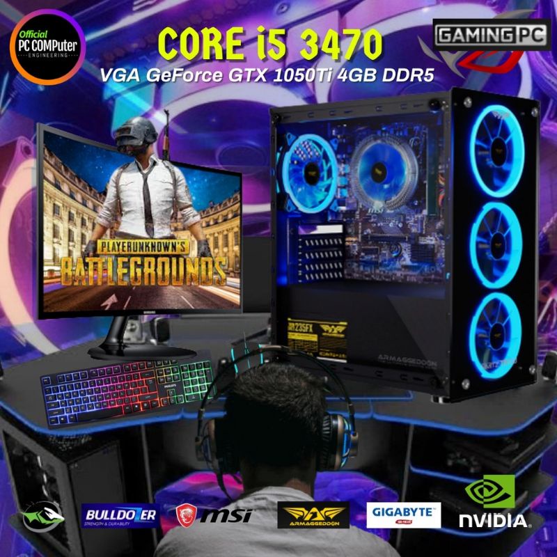 pc gaming core i5 vga gtx 1050ti 4gb ram 16gb lengkap led 24inch siap pakai pc gaming fullset cpu ga