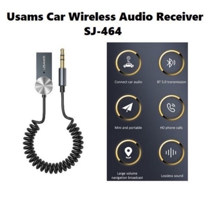 usams sj464 car bluetooth 5.0 wireless audio bt receiver mobil aux 3.5mm