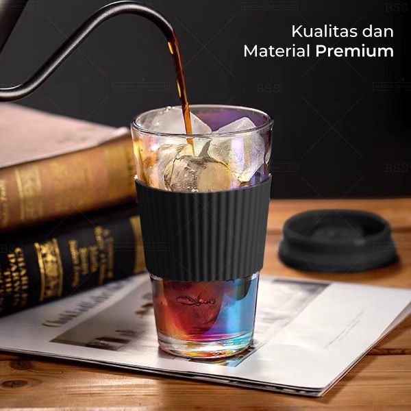 Gelas Minum Kopi Tumbler 450ml Anti Panas Kaca Glass Dengan Sedotan Silikon Simple Elegan Milk Cup