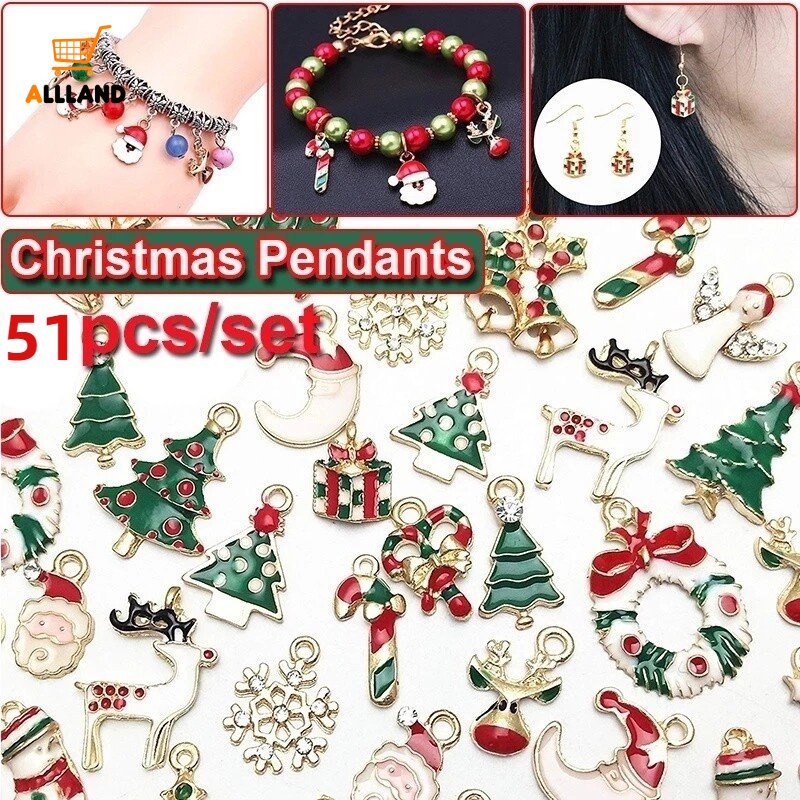 51 Pcs / Set Liontin Mini Seri Natal Bahan Alloy Warna-Warni Untuk Membuat Perhiasan Kalung Anting Handmade