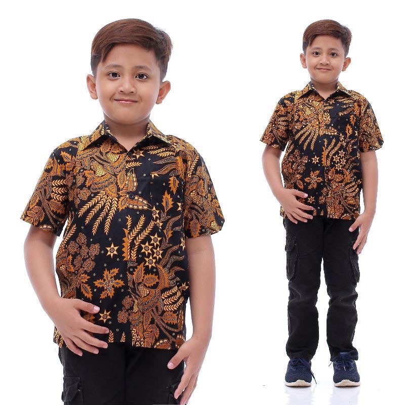 Kemeja Batik Anak Pendek Motif Kobes Abu Usia 1-12 Tahun