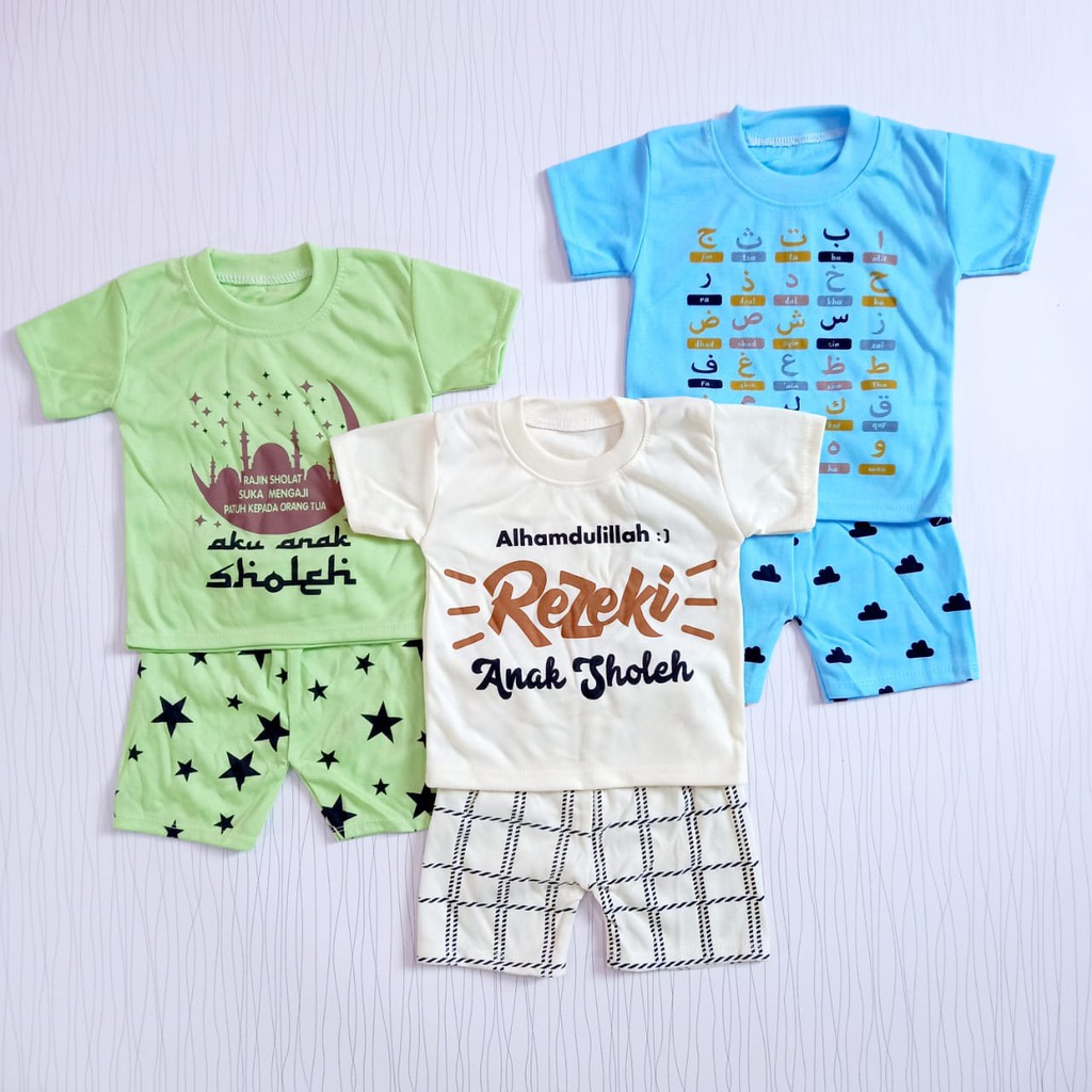 paket 3 pcs setelan anak laki-laki motif muslim