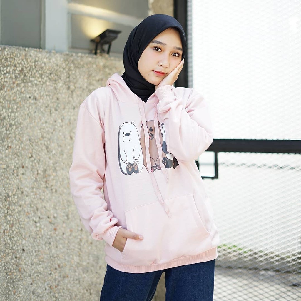 Sweater Wanita Panda Beludru Panas Musim Gugur Berkerudung Dingin Remaja Style Korean