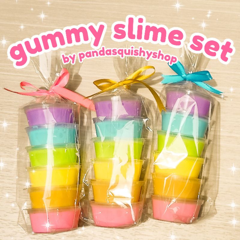 gummy slime set by pandasquishyshop tofu slime set slime rainbow pita bingkisan hampers hadiah kado ulang tahun slime set kenyal stretchy isi 6 cup slime warna warni/ Christmas gift/kado natal/ hadiah natal/ Christmas hampers/hampers natal