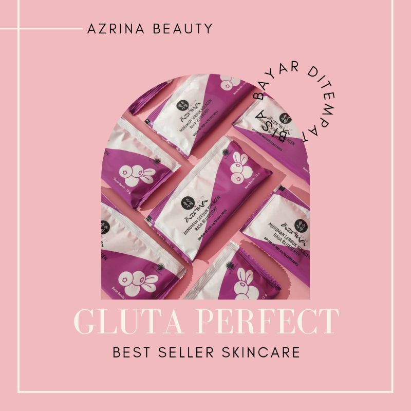 AZRINABEAUTY COLLAGEN GLUTA PERFECT WHITENING AZRINA SKINCARE MINUMAN SERBUK KOLAGEN RASA BLUEBERRY