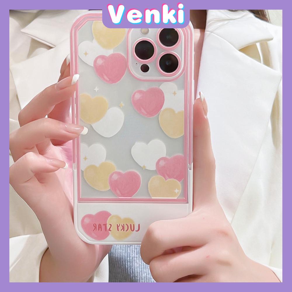 iPhone Case Acrylic Invisible Folding Stand Silicone Soft Case Airbag Shockproof Cover Camera Pink Heart Cute Compatible For iPhone 11 Pro Max 13 Pro Max 12 Pro Max 7Plus xr XS Max