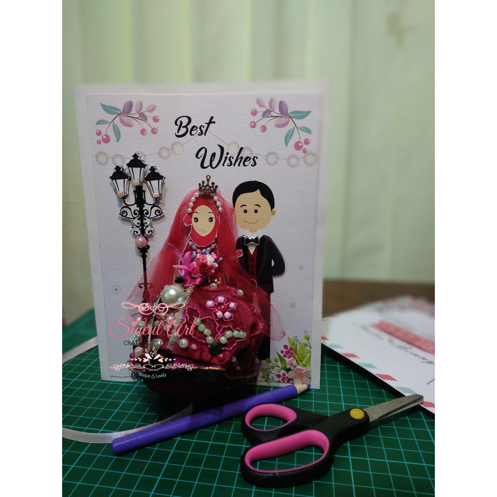 Sineul Art Kartu Ucapan 3D Pernikahan Couple Hijab/ Wedding Greeting Card