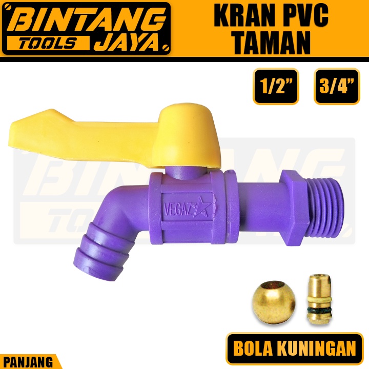 Kran Taman Panjang PVC Bola Kuningan Kran Tembok PVC