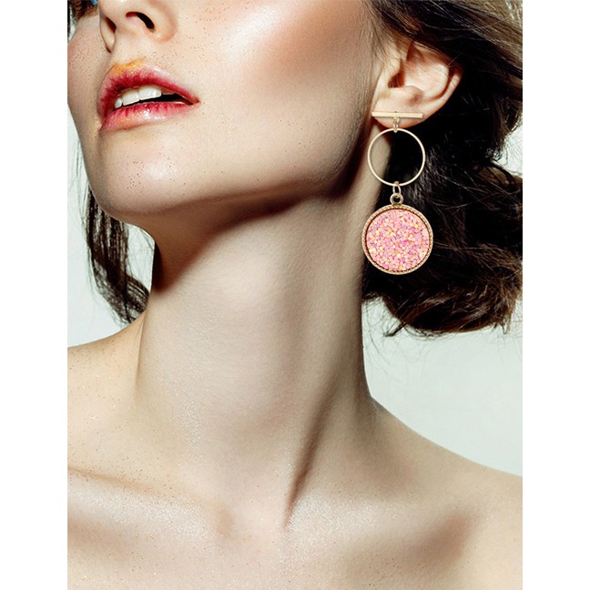 LRC Anting Tusuk Fashion Color Round Shape Decorated Earrings