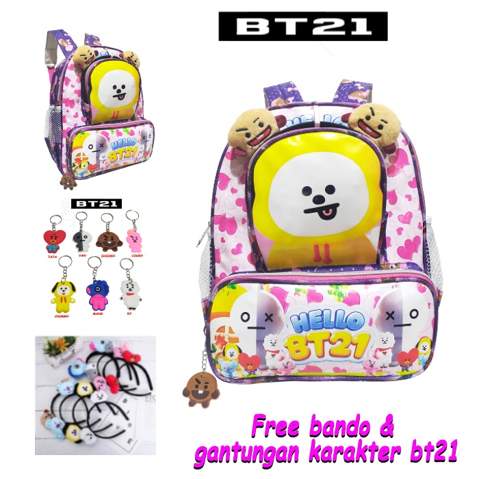 TAS RANSEL Anak Perempuan Mini PAUD / TK karakter BT21 FREE BANDO BT21 + Gantungan bt21 tas sekolah