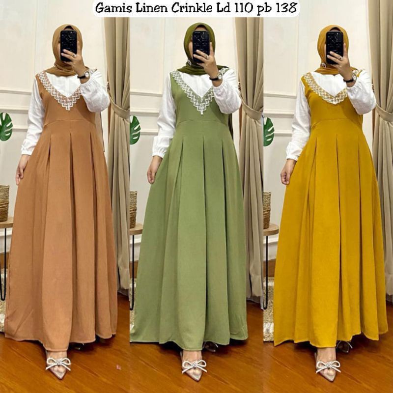 Winka dress bahan linen cringkle banyak warna