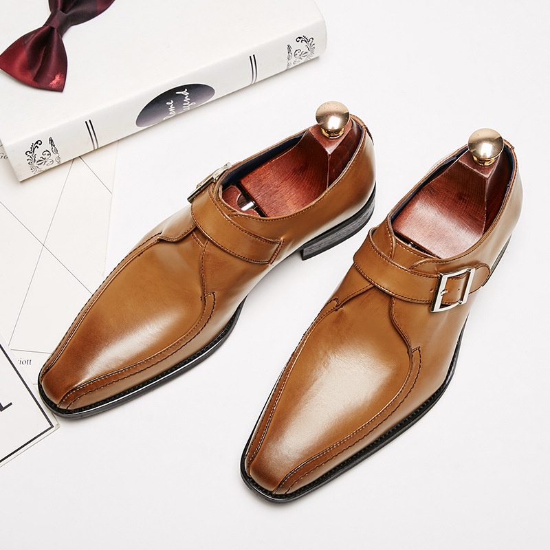 Jepang 2021  Pointed-Toe Asli Kulit Bisnis Formal Sepatu Kulit Pria Gesper Kantor Pernikahan Pria Bi