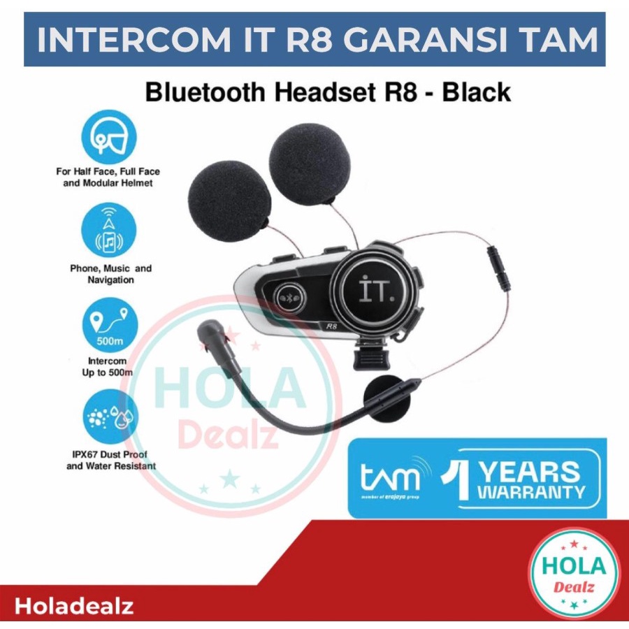 IT R8 INTERCOM R8 BLUETOOTH HEADSET GARANSI RESMI TAM ERAJAYA INTERKOM R8 WATERPROOF ORIGINAL