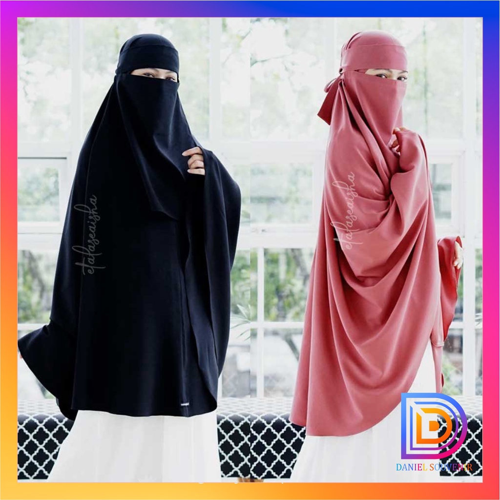 Set Jilbab Syari Long Khimar Non Pet Bonus Niqab Bandana Wolfis Alsyahra Exclusive